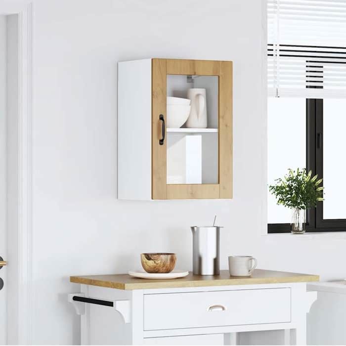 Meuble De Cuisine Suspendu En Verre Et Bois - Étagère Murale 60x31x60 Cm, 2 Portes, Couleur Blanc - 6