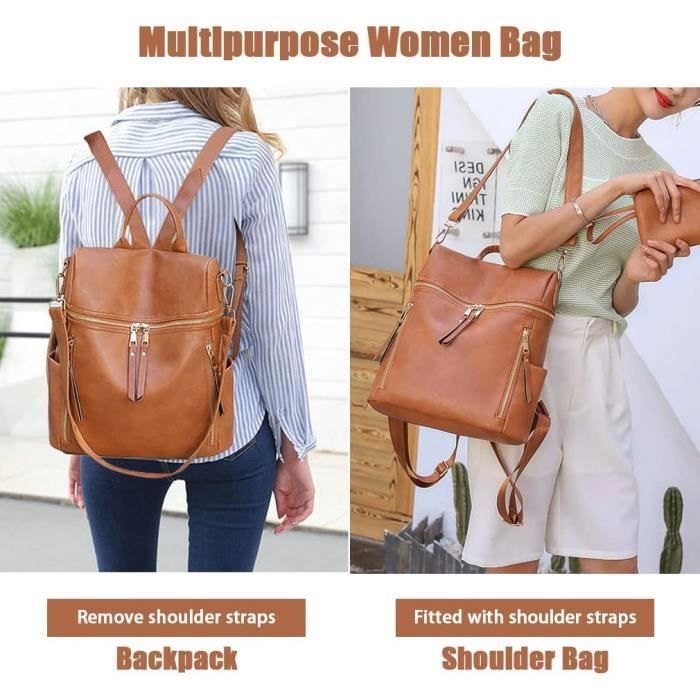 Sac a dos femmes grande capacite 2 pieces INSFITY Marron Simili cuir Chic Marron Cdiscount Bagagerie Maroquinerie