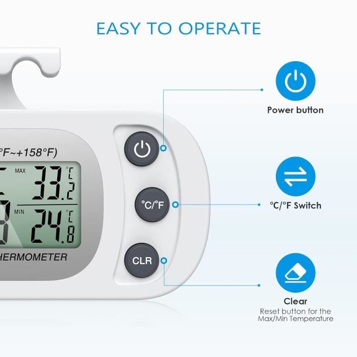 Thermometre Frigo, Thermometre pour Congelateur avec Enregistrement  MAX-MIN, ° C-° F, Thermomètre Congélateur sans Fil[S205] - Cdiscount Jardin