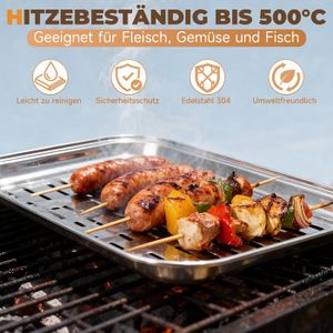 Grille à Saucisses Pour Barbecue Grille Barbecue Inox Extensible (52,5-62,5cm) - Poignées Bois Grille Barbecue Découpable