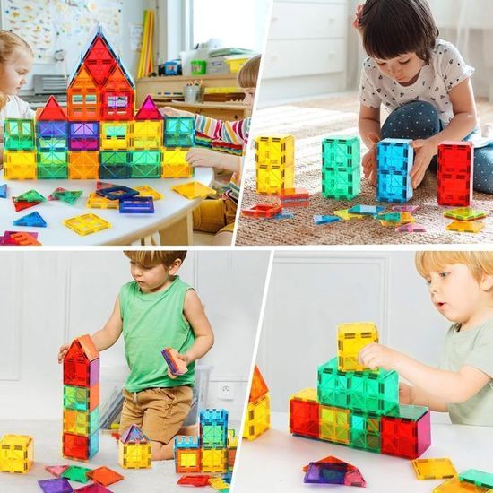 Welmay – 100 Blocs Magnétiques De Construction – Jouet STEM éducatif Pour Enfants Dès 3 Ans – Créativité Et Sensoriel