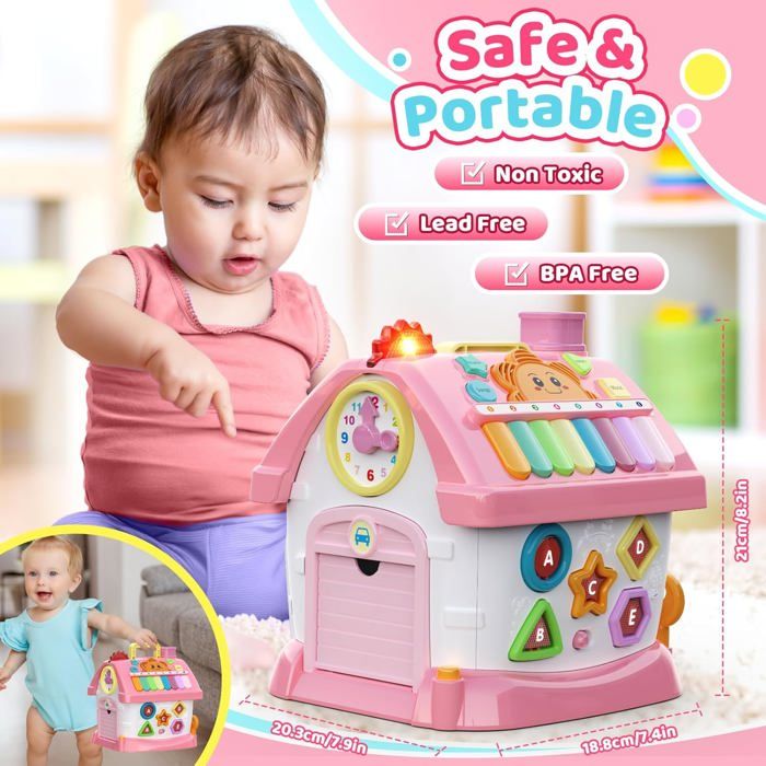 Jouet Montessori 6 En 1 Pour Fille 1-2 Ans - Maison Avec Musique, Horloge, Lumières, Téléphone - Cadeau Éducatif Cadeau Fille 1-2 Ans