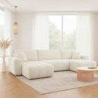 MEUBLESLINE Canapé d'angle panoramique Talia en U en tissu anti tâche hydrophobe doux au toucher beige