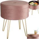 TABOURET - TECTAKE - Tabouret AVA avec Coffre de Rangement 105 L aspect Velours et Table d'Appoint 375 cm x 445 cm - Rose