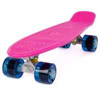 Skateboard LAND SURFER Rétro - LAND SURFER - Rose - 56 cm - Roues Bleues Transparentes - 59 mm - polyuréthane