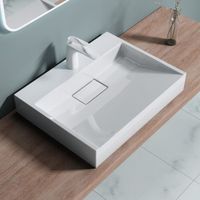 Lavabo suspendu avec bonde vasque à poser blanc 60cm x 38cm x 11cm évier Sogood Colossum 19-600 rectangulaire