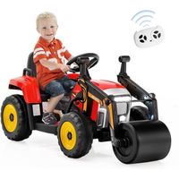 Tracteur Électrique Enfants 3 Ans+ avec Rouleau Compresseur - GOPLUS - Charge 30KG - Rouge