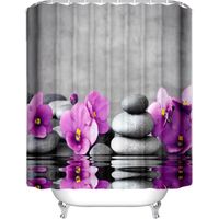 Rideau de douche Zen pierres fleurs reflets anneaux inclus 3D effect imperméable 180 x 200 cm
