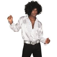 Chemise disco blanche homme - Polyester - Modèle Disco - Manches bouffantes et froufrous