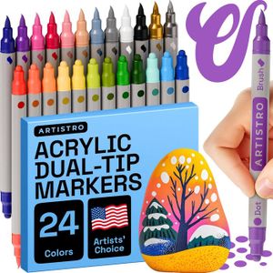 Marqueurs Acryliques Double Pointe WINSONS - 24 Couleurs, Pointe Pinceau Et Ogive, Permanents Et Imperméables - 3