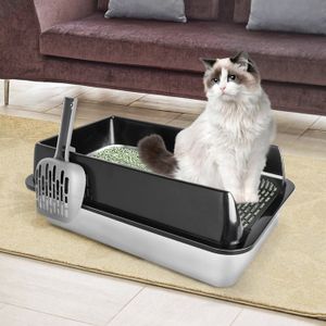 Bac à Litière Pour Chat Semi-Fermé En Acier Inoxydable - Anti-éclaboussures - Facile à Nettoyer - 40x30x19 Cm - 5