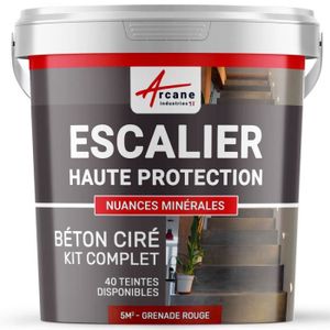 PEINTURE - VERNIS Béton Ciré Escalier - Kit Complet avec primaire et vernis ARCANE INDUSTRIES Grenade - Rouge - kit 5 m2 (2 couches)