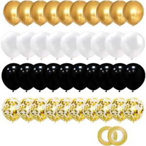 Ballons Noir et Or Arche,90 Pièces Métalliques Latex Ballon Or Noir Blanc  Ballons Kit pour Mariage, Anniversaire,Retraite, Baby Shower, Halloween
