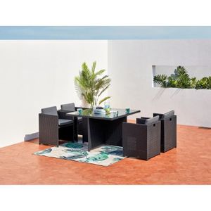Ensemble table et chaise de jardin Salon de jardin encastrable - 4 personnes - MIAMI - Concept Usine - résine tressé poly rotin - contemporain - Noir/Gris
