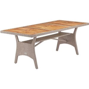 TABLE DE JARDIN  Table de jardin Crème polyrotin avec compartiment plaque en bois d'acacia pré-huilé hauteur réglable résistant aux intempéries