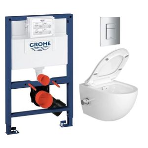 WC - TOILETTES Grohe Pack WC Bâti-support + WC sans bride SAT avec bidet thermostatique + Abattant SoftClose + Plaque Chrome (RapidSL082-SATClean-1