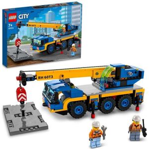 ASSEMBLAGE CONSTRUCTION LEGO City La Grue Mobile 60324 - Camion Jouet Engin de Chantier avec Plaque de Route - Cadeau Garçons et Filles 7 Ans