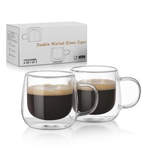 Generic Set de 2 Mugs à café en verre transparent à double paroi