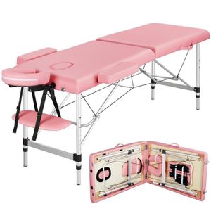 TABLE DE MASSAGE - TABLE DE SOIN Table de Massage Pliante - 2 Section - 60 x 213 cm - Lit de Massage Professionnelle - Housse de Transport - Rose - Yaheetech