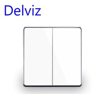 INTERRUPTEUR White 2 Gang Switch -Delviz — Grand panneau mural encastrable interrupteurs à voyants lumineux,modèle luxe en verre 1 voie 1-2 pist
