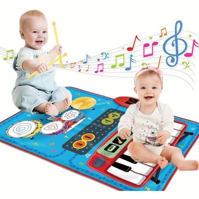 Tapis de Piano 3 en 1 avec Piano et Tambour, Éveil Musical et Sensoriel Tapis de Piano 3 en 1 avec Piano et Tambour, Éveil Musical et Sensoriel