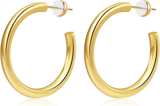 Boucles D'oreilles Créoles épaisses Plaqué Or 14K - Pour Femme - Style Huggie Brillant - Neuf Avec étiquettes