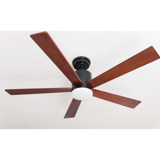 JR BRO Ventilateur de plafond 132 cm avec lumière LED, moteur DC silencieux, 6 vitesses, trois options de couleur et lumière réglable, finition noire, télécommande pour chambre à coucher, salon