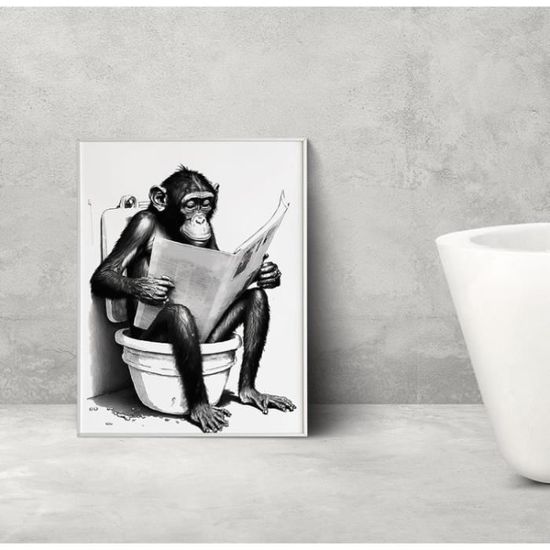 QBIREX Toile Murale Représentant Un Singe Sur Les Toilettes