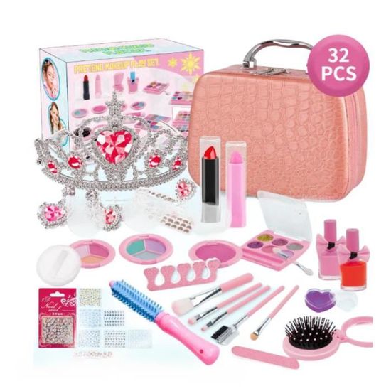 NCKIHRKK Kit de Maquillage pour Enfant Fille, 34 PCS Jouet de Malette  Maquillage Lavable Non Toxique