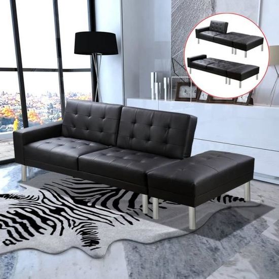 8050Luxueux•Canapé-lit,Canapé d'angle Convertible & Réversible - Sofa Canapé Confortable Cuir artificiel Noir197 x 83 x 49 cm
