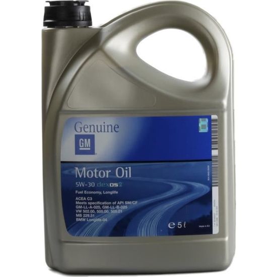 Huile moteur GM OPEL 5W30 Dexos 2 Fuel Economy Longlife 5 Litres