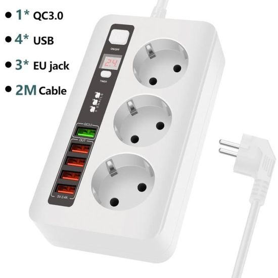 BESTEK Multiprise 2 Prises avec 3 Portes USB Mini Multiprise Électrique  2500W Convient pour la Maison, Les Dortoirs du Campus, Les Bureaux, Les
