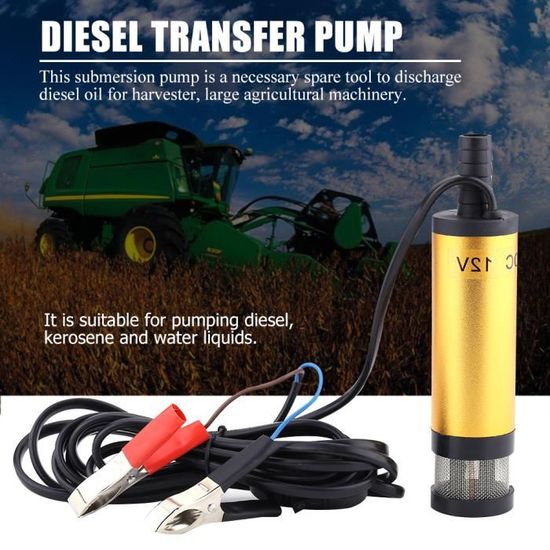 Pompe à Carburant Submersible 12V/24V - Pour Gasoil, Kérosène, Eau - Débit 30L/min - Avec Pistolet Et Tuyau 5m - 8
