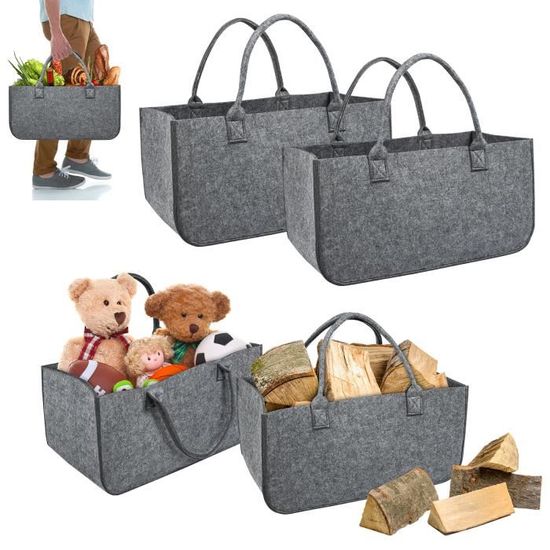 2 Sacs En Feutre épais – Paniers Pliables à Poignée, 30x20x18 Cm, Pour Courses, Rangement Ou Bois