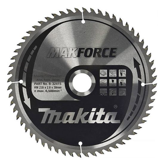 Makita MakForce Sägeblatt 235 X 30 Mm, 60 Zähne – Passend Für Makita Und Andere Kreissägen
