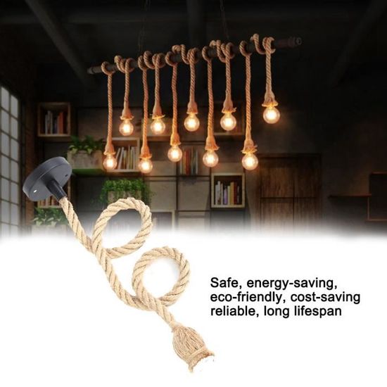 Support Ampoule E27 avec Prise, Lustre Corde de Chanvre Câble 5.1M Support Ampoule E27 avec Prise, Lustre Corde de Chanvre Câble 5.1M