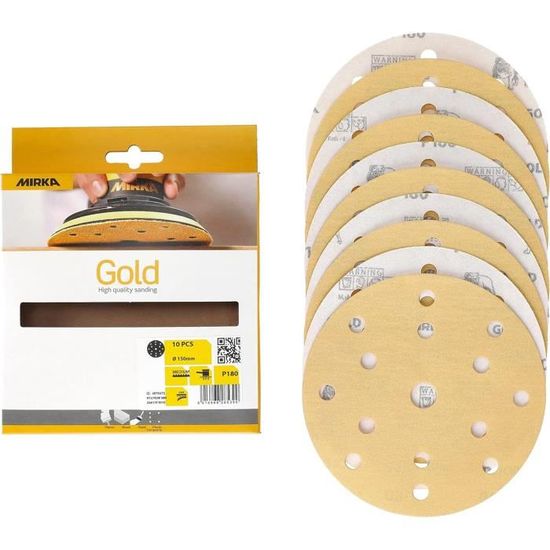 10 Feuilles Abrasives Mirka Gold Grain P180 - 230x280 Mm, Pour Plâtre, Bois, Peinture, Bon Rapport Qualité/prix