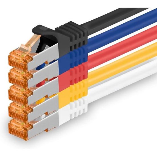 Lot De 5 Câbles Réseau CAT6a Superflex – 0,25 M – Blindés SFTP – 10 Gbit/s – Compatible RJ45 – Blanc