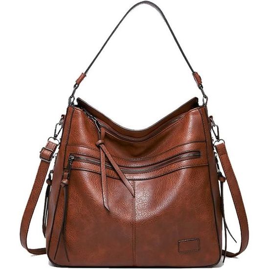 Sac à Main Hobo Femme En Cuir PU - Grande Capacité Multifonction - Bandoulière Amovible - Style Rétro