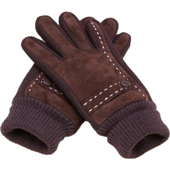 Gants Hiver Homme Thermiques en Suédé Cuir Gants Epais Tricotés