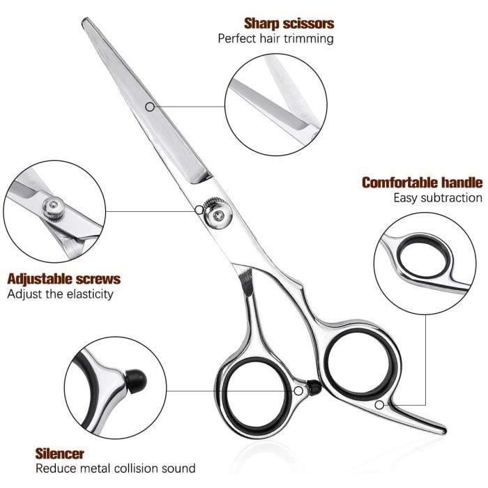 Ciseaux coiffure professionnels kit, aiguisés ciseaux coupe cheveux -Set ciseaux coiffeur acier inoxydable pour coupes de cheveux à