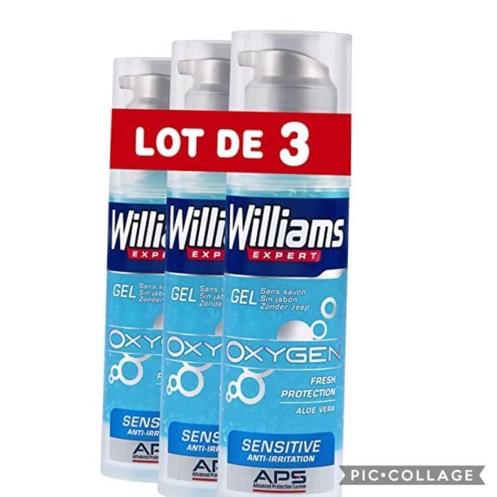 Williams gel de rasage fraîcheur et confort peau sensible à Aleo vera x 3