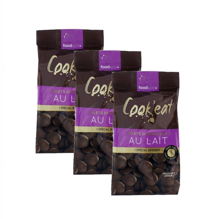 Lot 3x Palets de chocolat lait - spécial dessert - Cook'eat - sachet 200g