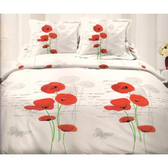 Parure de drap - Lit 2 Places - 4 pièces (140x190cm) - Coquelicot Rouge