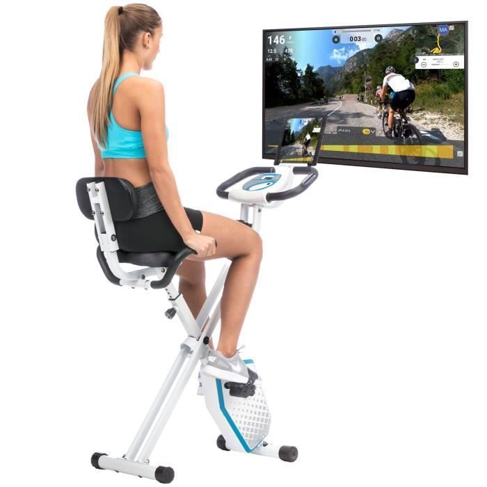 Vélo appartement pliable avec dossier Skandika Foldaway X-1000 Plus - Résistance 8 niveaux, Max 130kg, Bluetooth, Appli, inertie 4kg