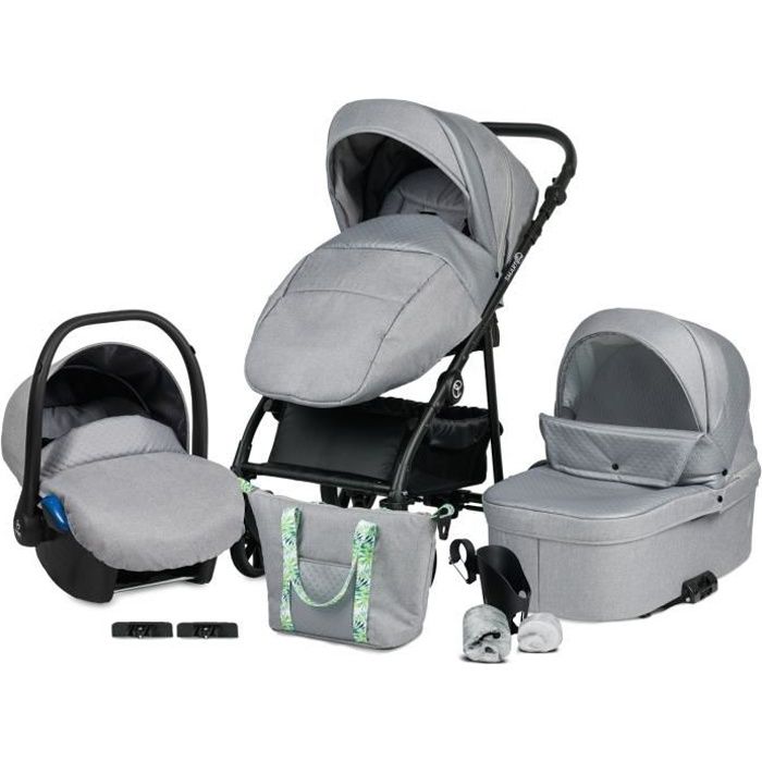 Poussette Combinée Trio 3 en 1 SmartLine – Gris Clair - Landau, poussette promenade, siège auto Groupe 0+ - Avec ses accessoires
