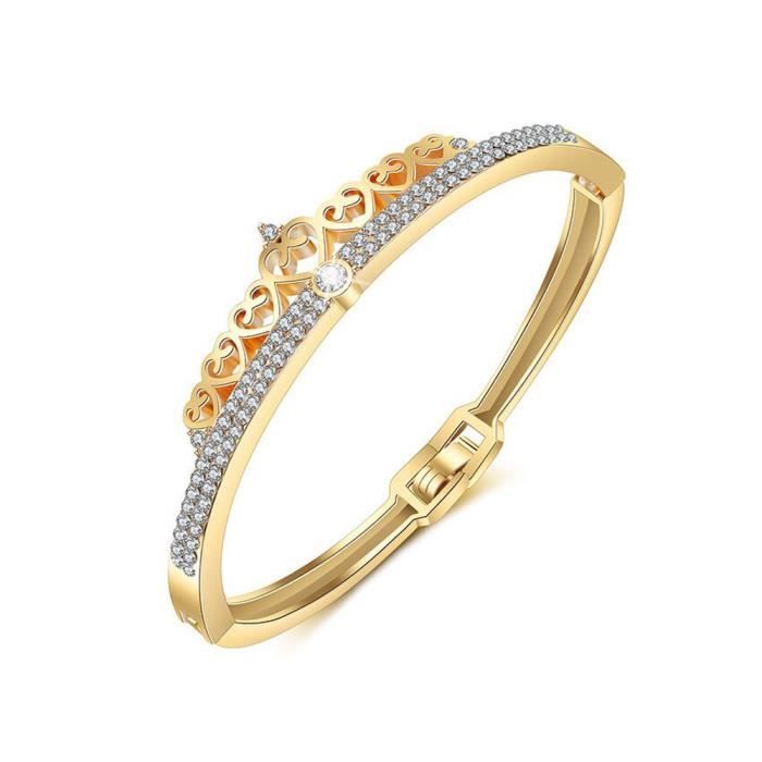 LOVE Couronne Bracelet Femme Crystal Charms élégant Zircon Bijoux Cadeau pour les Femmes Fille - Couleur Or Rose