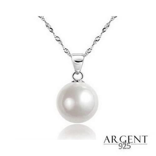 Collier Chaîne et Pendentif Perle Blanche Nacrée Argent 925