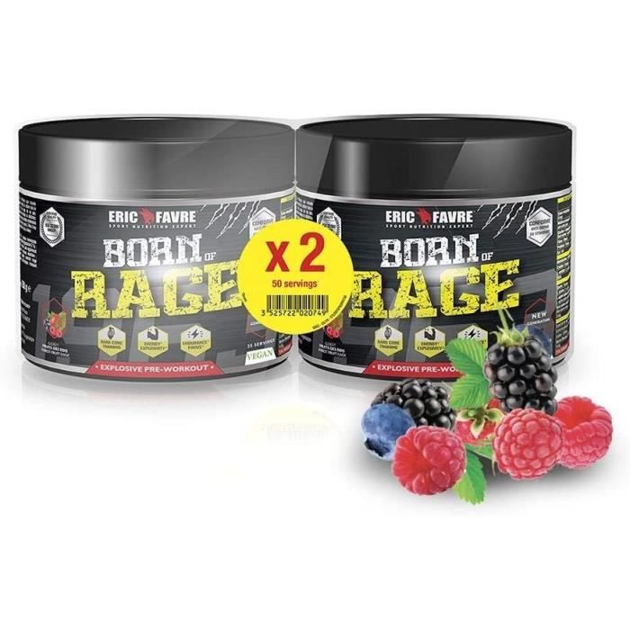 pre workout born of rage - booster musculation explosif vegan en poudre - energie et endurance - anti fatigue pour entraineme