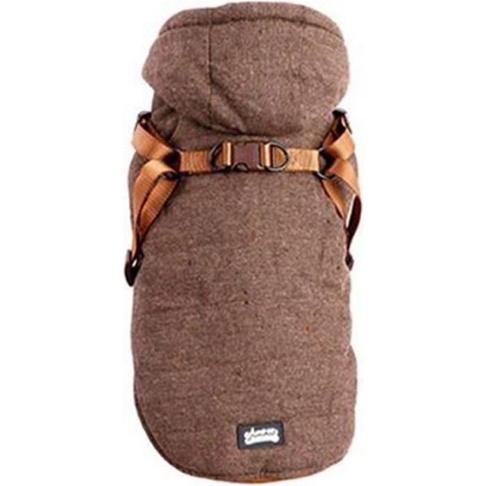 Manteau,Veste d'hiver avec harnais pour chien, vêtements chauds et épais pour petit et moyen gabarit, Chihuahua, - Type brown-S